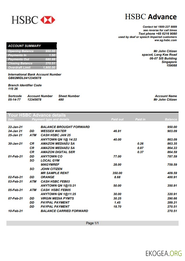 Singapour HSBC word pdf